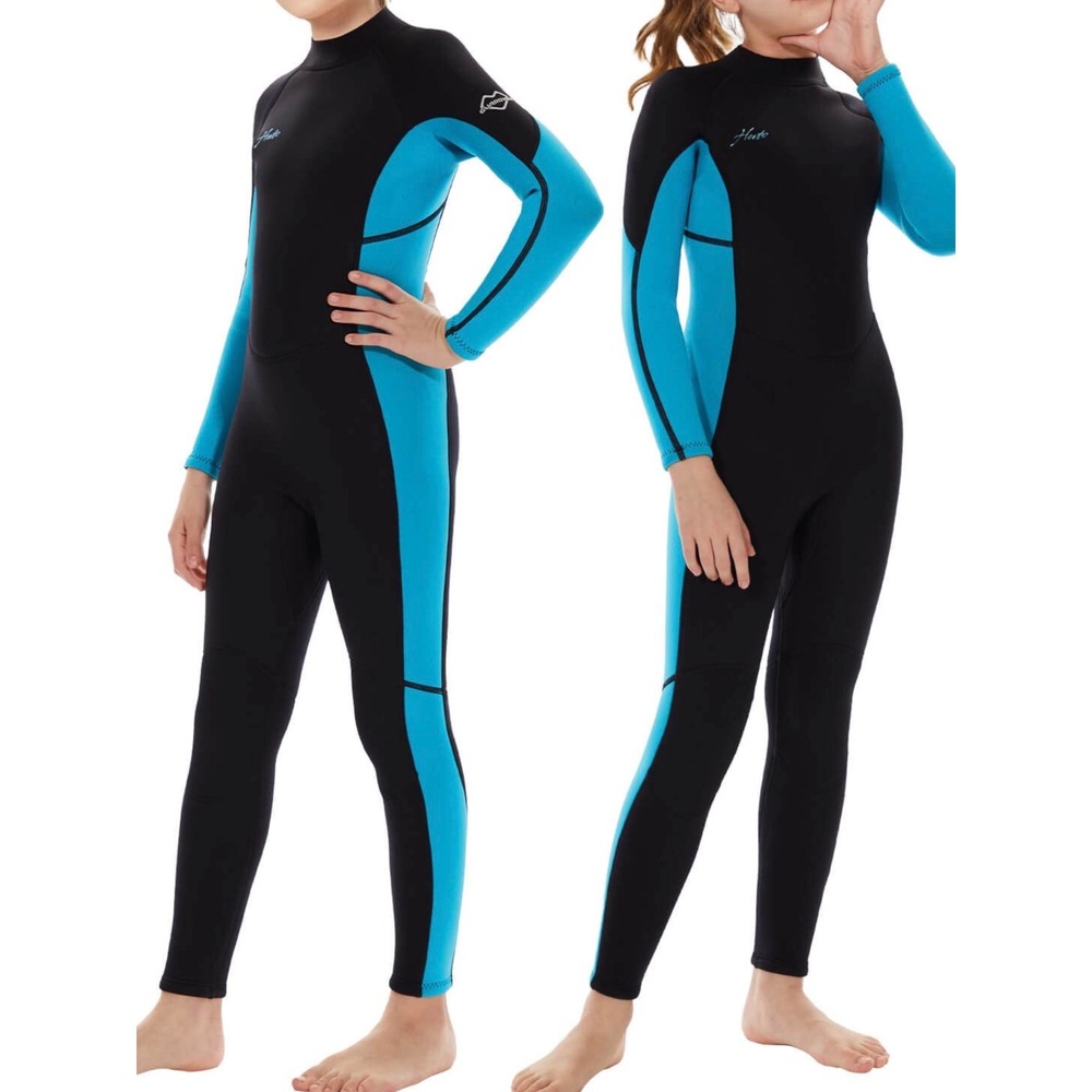Hevto Wetsuit Kids Size 8 Blue Black Excellent 3/2mm Neoprene Full Body Guardian